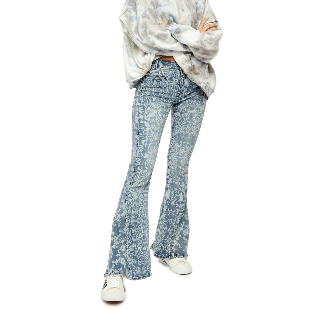 New Free People Dream Lover Flare Printed Jeans